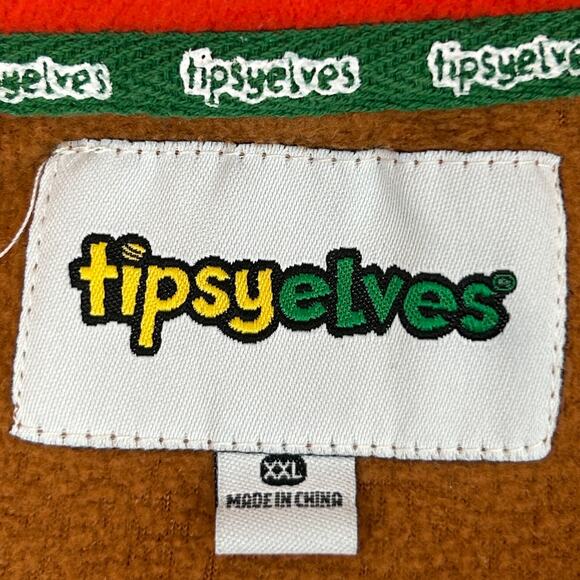 Tipsy Elves Gingerbread Man Jumpsuit Mens 2XL XXL Brown Christmas Pajamas Hooded - Picture 8 of 9